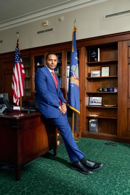 Congressman Ritchie Torres photographed in his office the Longworth House Office Building for Fortune Magazine. Photo by DC photographer Noah Willman. `