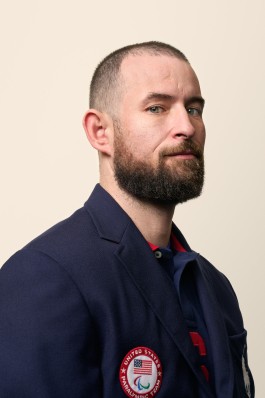 A studio portrait of Team USA Wheelchair Basketball Paralympian Raymond Hennagir by DC based photographer Noah Willman. `